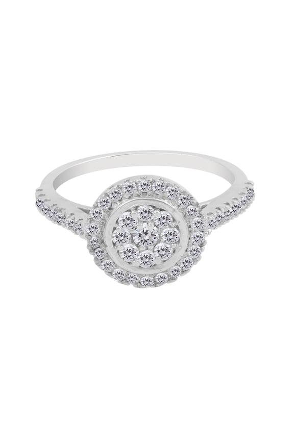 0.70 Ct. IGI Certified 0.50 Ct Round Diamond Cluster Halo Ring 18k White Gold Size 6.5 US 18kt