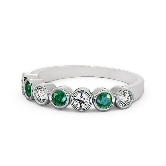 0.70 Ct Latest Design Round Cut Emerald Gemstone Real Diamond Anniversary Eternity Band 14K White Gold Size 11