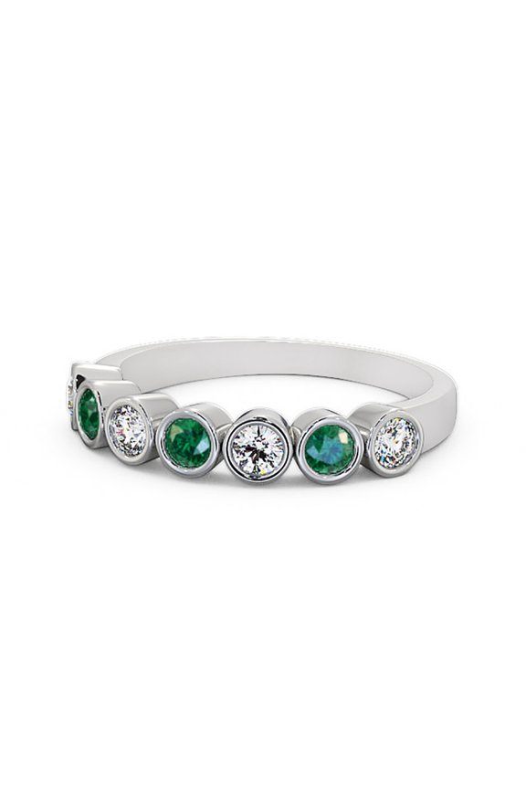 0.70 Ct Latest Design Round Cut Emerald Gemstone Real Diamond Anniversary Eternity Band 14K White Gold Size 11