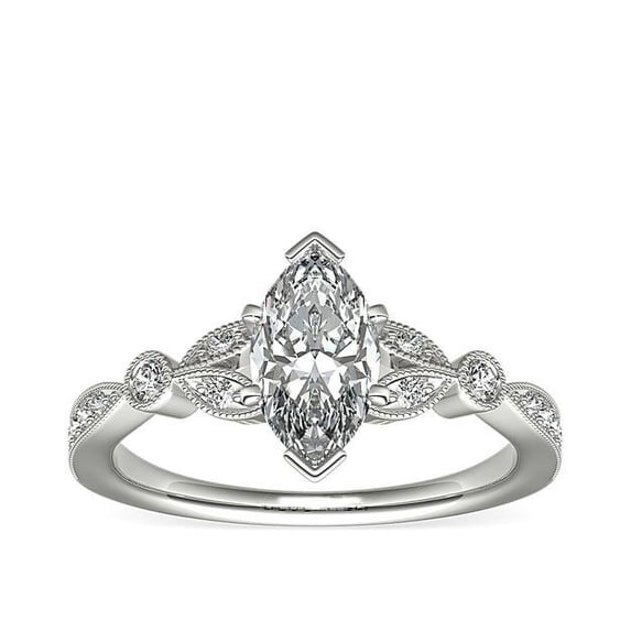 0.70 Ct Marquise Cut Natural Diamond Stylish Solitaire with Accents Ring for Anniversary Solid 14K White Gold Size 4