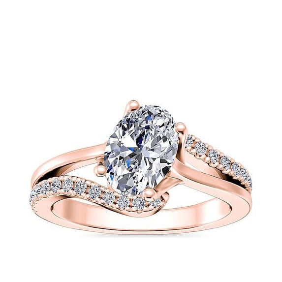 0.70 Ct Oval Cut Genuine Diamond Solitaire with Accents Wonderful Ring for Ladies Solid 18K Rose Gold Size 10.5