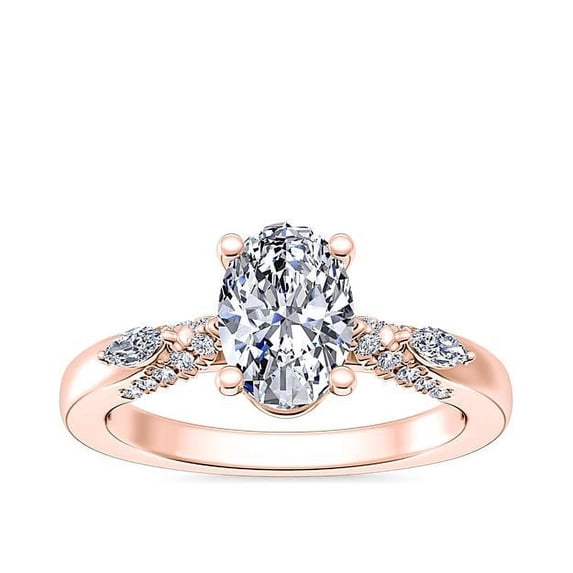 0.70 Ct Oval Cut Natural Diamond Unique Solitaire with Accents Ring for Anniversary Solid 18K Rose Gold Size 4