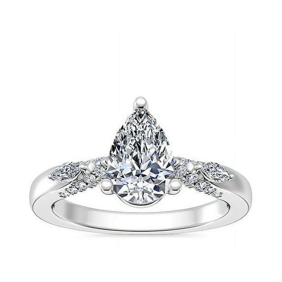 0.70 Ct Pear Cut Natural Diamond Stylish Solitaire with Accents Ring for Anniversary Solid 14K White Gold Size 4