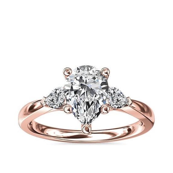 0.70 Ct Pear Cut Natural Diamond Stylish Three Stone Ring for Anniversary Solid 14K Rose Gold Size 4