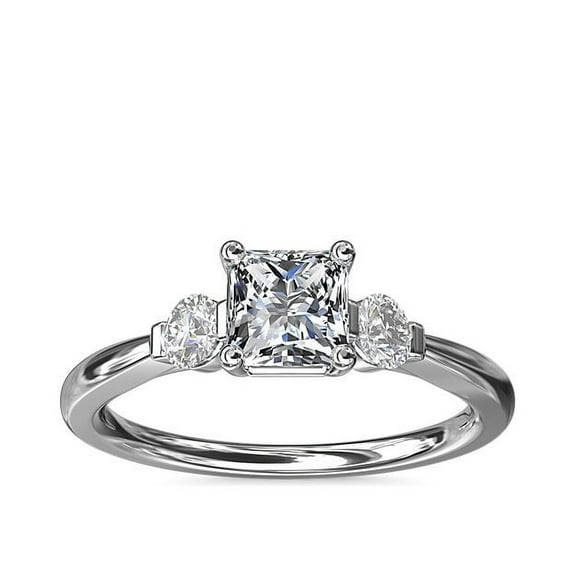 0.70 Ct Stunning Three Stone Princess Cut Natural Diamond Engagement Ring for Women Solid 14K White Gold Size 7