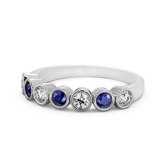 0.70 Ct Unique Round Cut Real Blue Sapphire Diamond Eternity Band for Women 14K White Gold Size 9