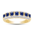 thumbnail image 1 of AFFY 0.70CT Blue Sapphire With White Natural Diamond Wedding Band Ring in 14k Yellow Gold over Silver-8.5, 1 of 7