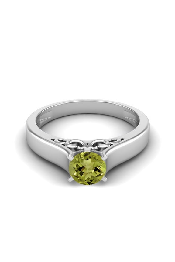 0.70 Ctw Round Peridot 925 Sterling Silver Solitaire August Birthstone Women Valentines Day Gifts Ring