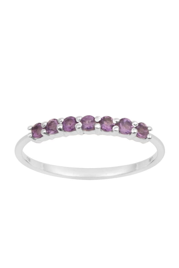 0.70 Ctw Round Shape Amethyst 925 Sterling Silver Seven Stone Women Stackable Rings