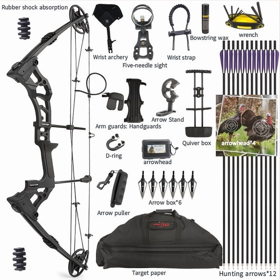 0-70 Lbs Adjustable Black Compound Bow Set, High-Quality Lightweight Compound Bow Kit for Outdoor Hunting & Archery Competition