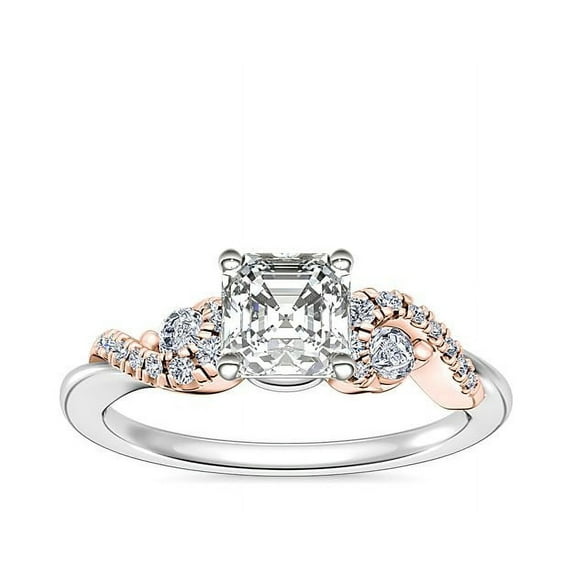 0.70 T.C.W Brilliant Asscher Cut Natural Diamond Wonderful Solitiare with Accents Engagement Ring for Women Solid 14K White Gold Size 3