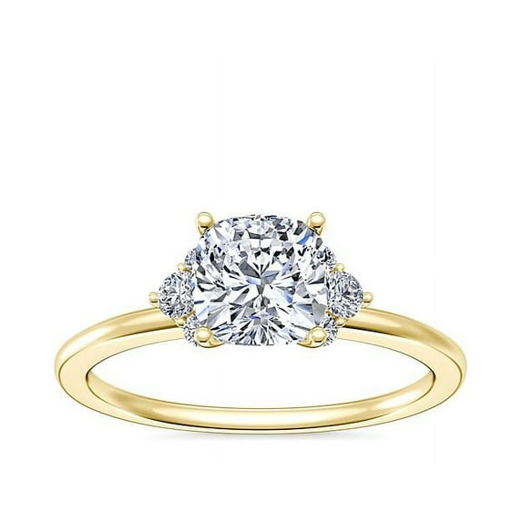 0.70 T.C.W Brilliant Cushion Cut Natural Diamond Wonderful Halo with Accents Engagement Ring for Women Solid 14K Yellow Gold Size 3