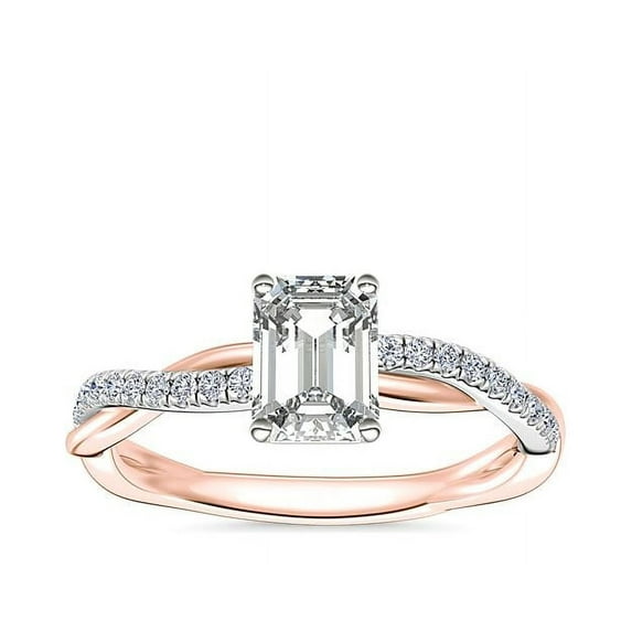 0.70 T.C.W Brilliant Emerald Cut Natural Diamond Wonderful Solitiare with Accents Engagement Ring for Women Solid 14K Rose Gold Size 3