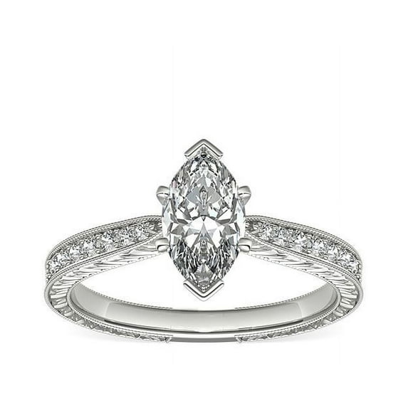 0.70 T.C.W Brilliant Marquise Cut Natural Diamond Latest Design Solitiare with Accents Engagement Ring for Women Solid 18K White Gold Size 3