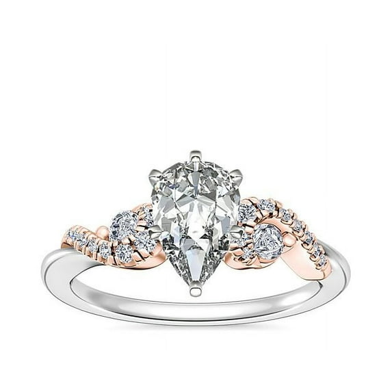 0.70 T.C.W Brilliant Pear Cut Natural Diamond Latest Design Solitiare with Accents Engagement Ring for Women Solid 18K White Gold Size 3