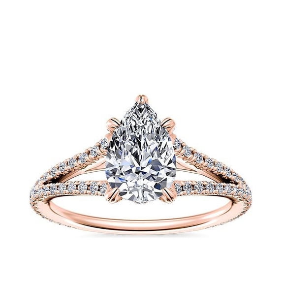 0.70 T.C.W Brilliant Pear Cut Natural Diamond Wonderful Solitiare with Accents Engagement Ring for Women Solid 14K Rose Gold Size 3