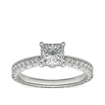 thumbnail image 1 of 0.70 T.C.W Brilliant Princess Cut Natural Diamond Latest Design Solitiare with Accents Engagement Ring for Women Solid 18K White Gold Size 3, 1 of 6