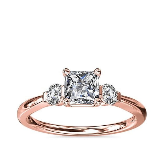 0.70 T.C.W Brilliant Princess Cut Natural Diamond Latest Design Three Stone with Accents Engagement Ring for Women Solid 18K Rose Gold Size 3