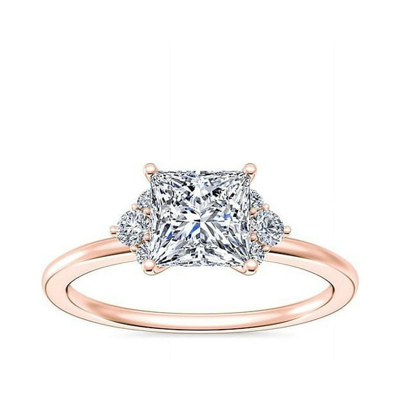 0.70 T.C.W Brilliant Princess Cut Natural Diamond Wonderful Halo with Accents Engagement Ring for Women Solid 14K Rose Gold Size 3