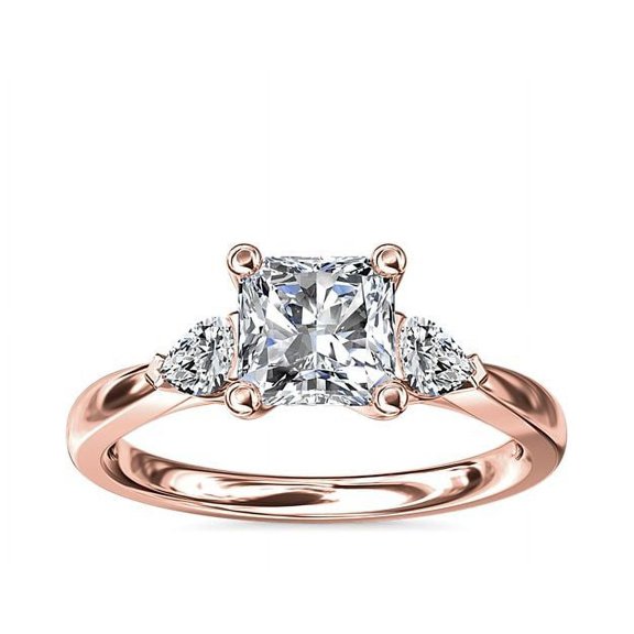0.70 T.C.W Brilliant Princess Cut Natural Diamond Wonderful Three Stone with Accents Engagement Ring for Women Solid 14K Rose Gold Size 3