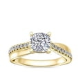 thumbnail image 1 of 0.70 T.C.W Cushion Shaped Genuine Diamond Stunning Solitaire with Accents Wedding Ring for Women Solid 14K Yellow Gold Size 3.5, 1 of 8