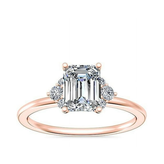 0.70 T.C.W Emerald Shape Natural Diamond Latest Design Halo Wedding Ring for Women Solid 18K Rose Gold Size 8