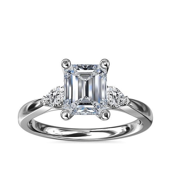 0.70 T.C.W Emerald Shape Natural Diamond Latest Design Three Stone Wedding Ring for Ladies Solid 14K White Gold Size 8