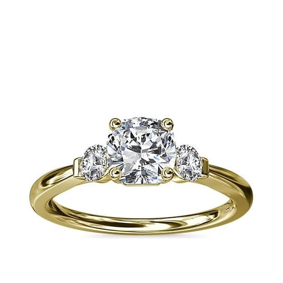 0.70 T.C.W Excellent Cushion Cut Natural Diamond Beautiful Three Stone Wedding Ring for Bride Solid 18K Yellow Gold Size 5