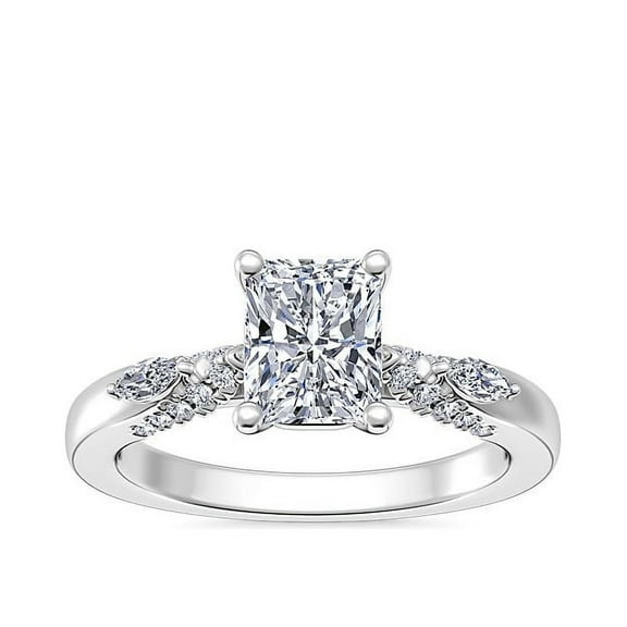 0.70 T.C.W Excellent Radiant Cut Wonderful Solitaire with Accents Natural Diamond Elegant Bridal Ring for her Solid 14K White Gold Size 7