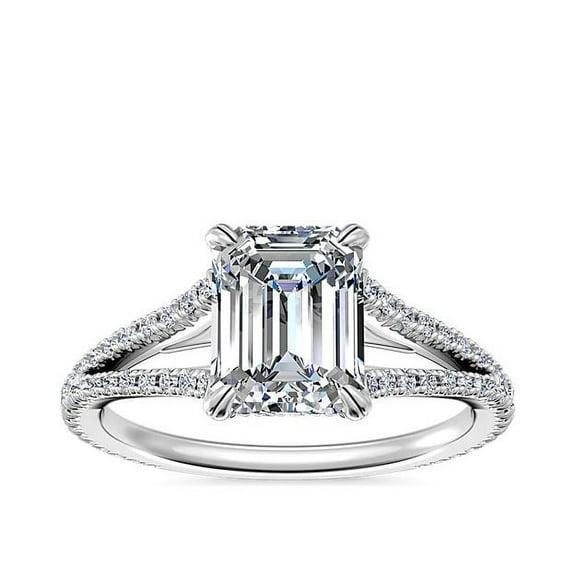 0.70 T.C.W Latest Designer Solitaire with Accents Excellent Emerald Cut Genuine Diamond Ring for Women Solid 14K White Gold Size 7