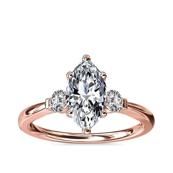 0.70 T.C.W Marquise Shaped Real Diamond New Design Three Stone Wedding Ring for Women Solid 18K Rose Gold Size 3.5