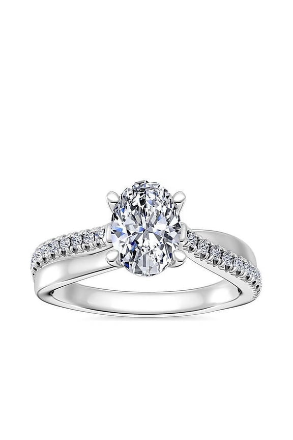 2.20 T.C.W Oval Shape IGI Certified Lab Grown Diamond Latest Design Solitaire with Accents Wedding Ring for Women Solid 18K White Gold Size 8