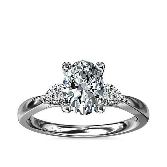 0.70 T.C.W Oval Shaped Genuine Diamond Stunning Three Stone Wedding Ring for Women Solid 14K White Gold Size 3.5