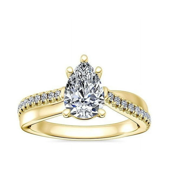 0.70 T.C.W Pear Shape Natural Diamond Latest Design Solitaire with Accents Wedding Ring for Women Solid 18K Yellow Gold Size 8