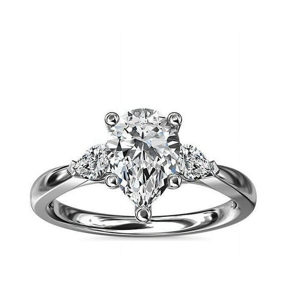 0.70 T.C.W Pear Shaped Genuine Diamond Stunning Three Stone Wedding Ring for Women Solid 14K White Gold Size 3.5