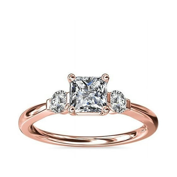 0.70 T.C.W Princess Shaped Real Diamond New Design Three Stone Wedding Ring for Women Solid 18K Rose Gold Size 3.5