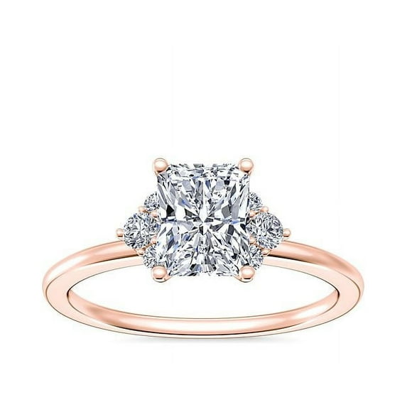 0.70 T.C.W Radiant Shape Natural Diamond Latest Design Halo Wedding Ring for Ladies Solid 14K Rose Gold Size 8