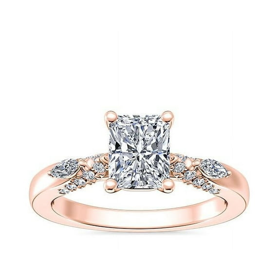 0.70 T.C.W Radiant Shaped Real Diamond New Design Solitaire with Accents Wedding Ring for Women Solid 18K Rose Gold Size 3.5