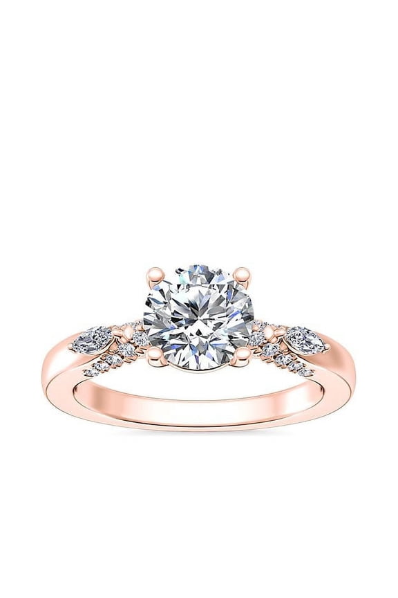 0.70 T.C.W Round Shape Natural Diamond Latest Design Solitaire with Accents Wedding Ring for Women Solid 18K Rose Gold Size 8