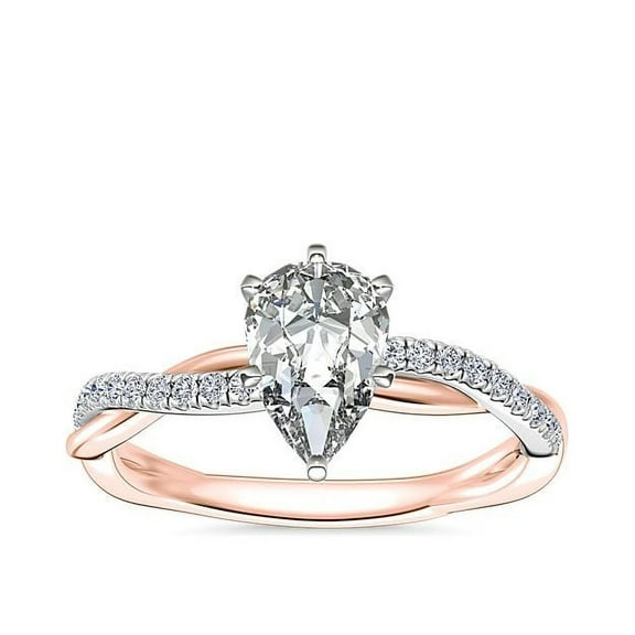 0.70 T.C.W Unique Solitaire with Accents Excellent Pear Cut Natural Diamond Wedding Ring for her Solid 14K Rose Gold Size 7