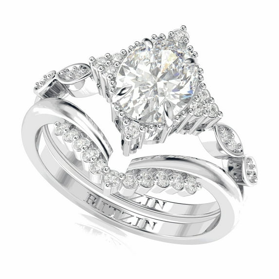 0.70 TCW Lab Grown Diamond Oval Cut Bridal Set Engagement Ring 10K White Gold