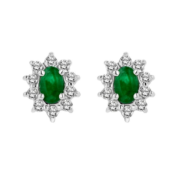0.70cttw Diamond and Emerald Earring in 14k White Gold