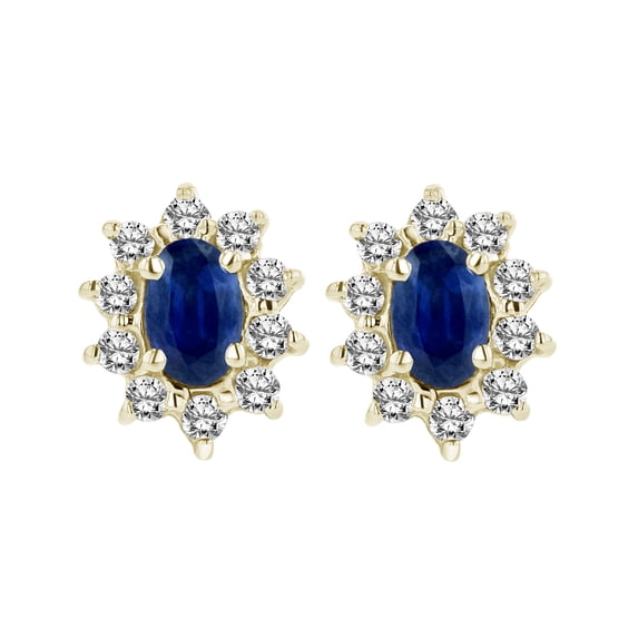 0.70cttw Diamond and Sapphire Earring in 14k Yellow Gold