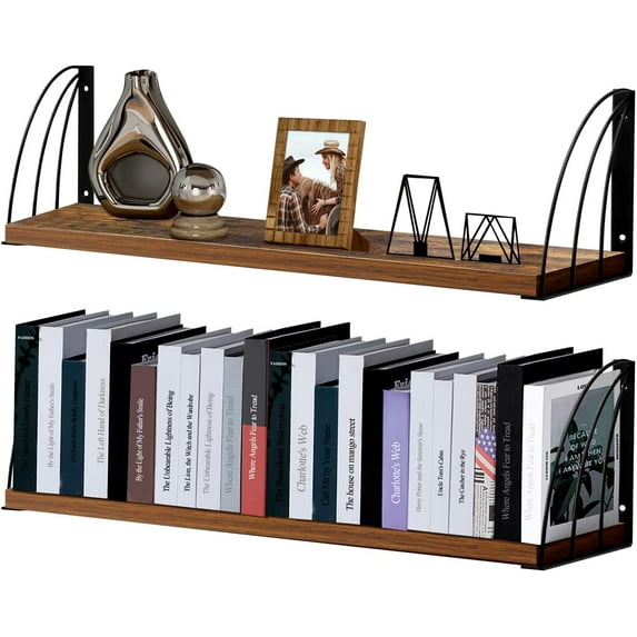 0.71 IN Book Shelf for Wall Set of 2,Large 23.5×7.9 IN Rustic Floating Shelves,Rustic Brown Shelves,Hanging Bookshelves for Wall,Farmhouse Floating Shelves for Laundry Room,Bedroom,Kitchen