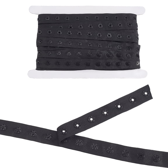 0.71 Inch 5 Yards Black Plastic Snap Button Tape Sew on Fastener Buckles Ribbon Press Stud Strips Soft Replacement Polyester Trim