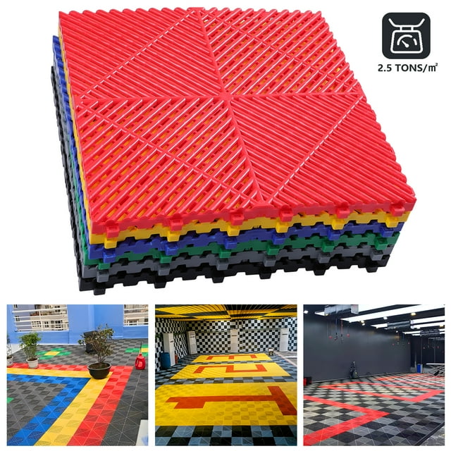 0.71IN Thrick Garage Tiles Interlocking 15.8x15.8in 34PCS Large Drainage Tiles Flooring Cover for Pool Shower Bathroom Deck Patio Outdoor, Red
