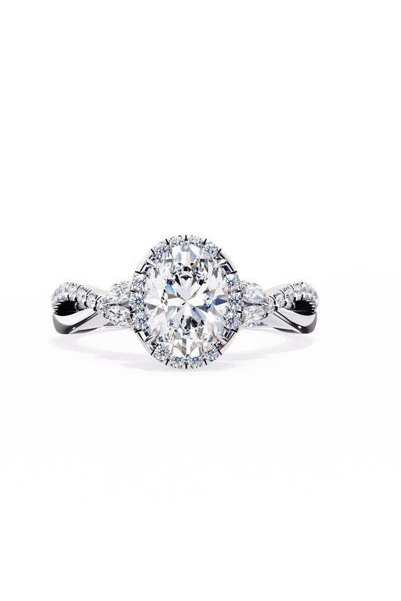 0.73CT Oval Cut Lab Created Diamond Twist Style Band Engagement Ring, 10k White Gold Wedding Ring, Pave Set Engagement Propose Ring For Her