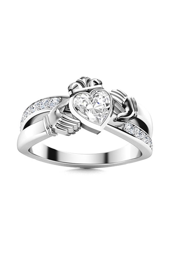 0.74 Carat Moissanite Diamond E Color VS1 Clarity Brilliant Cut 925 Sterling Silver Claddagh Irish Heart Women Valentines Day Gifts Ring