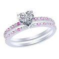 thumbnail image 1 of AFFY 0.74 Ct Simulated Pink Tourmaline & White Natural Diamond Heart Wedding Band Ring Set in 14k White Gold Ring Size - 10, 1 of 1