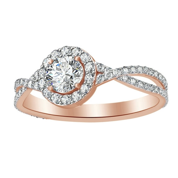 AFFY 0.74 Ct White Natural Diamond Cross Over Shank Engagement Ring in 14k Rose Gold Ring Size - 6